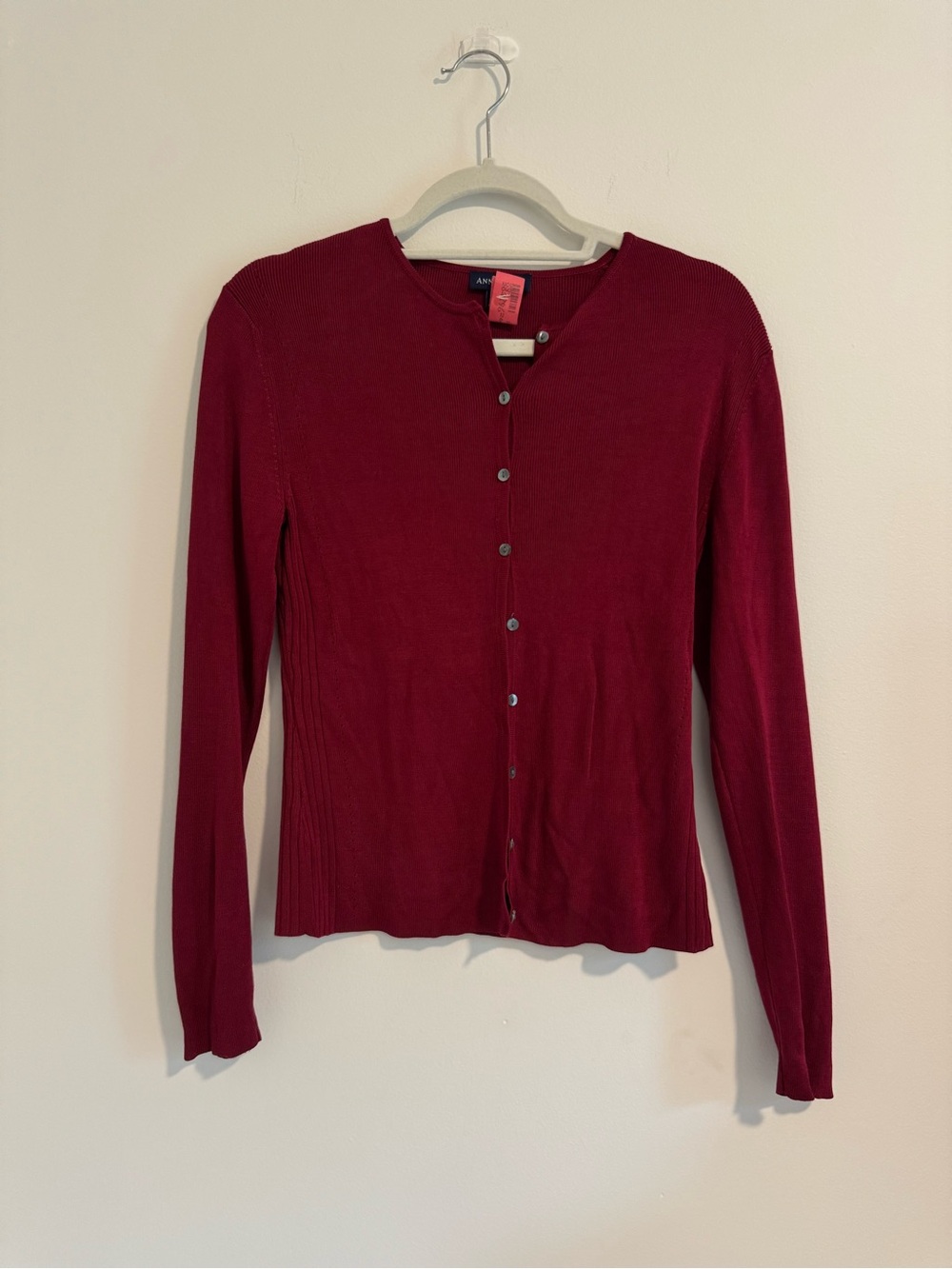 Vintage Ann Taylor Red Button-Front Silk Cardiga